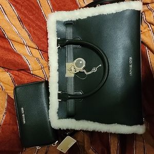 Michael Kors Hamilton leather shearling fur trim bag